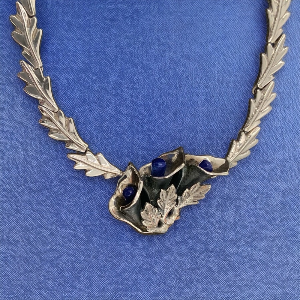 Vtg Taxco Mexico 950 Sterling & Lapis Lazuli Artisan Statement Necklace 136grams - Picture 9 of 10